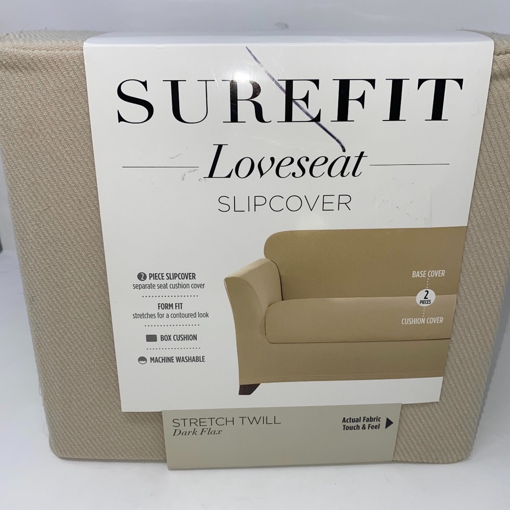 NEW Flax Surefit Stretch Twill Loveseat Slipcover